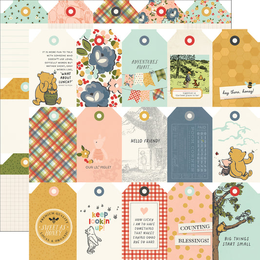 Say Cheese Classic Pooh Tag Elements Scrapbook Paper