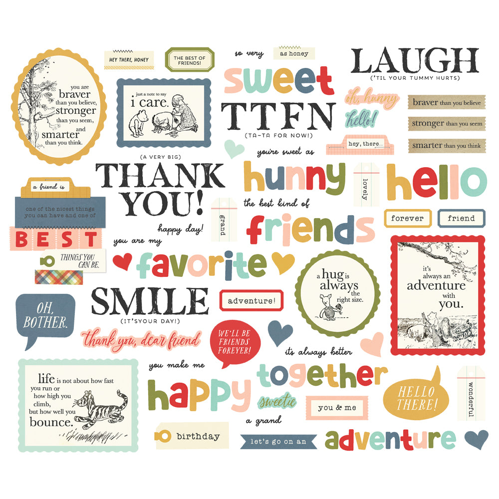 Say Cheese Classic Pooh Sentiment Bits Die Cut Ephemera