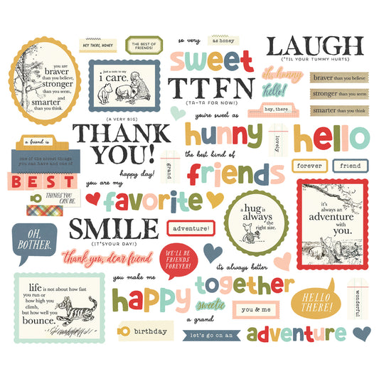 Say Cheese Classic Pooh Sentiment Bits Die Cut Ephemera