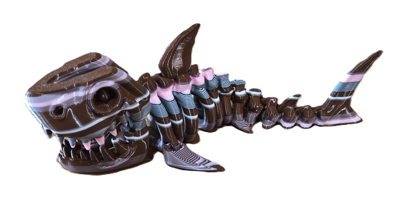 Brown Pink Skeleton shark Articulated Toy Figure