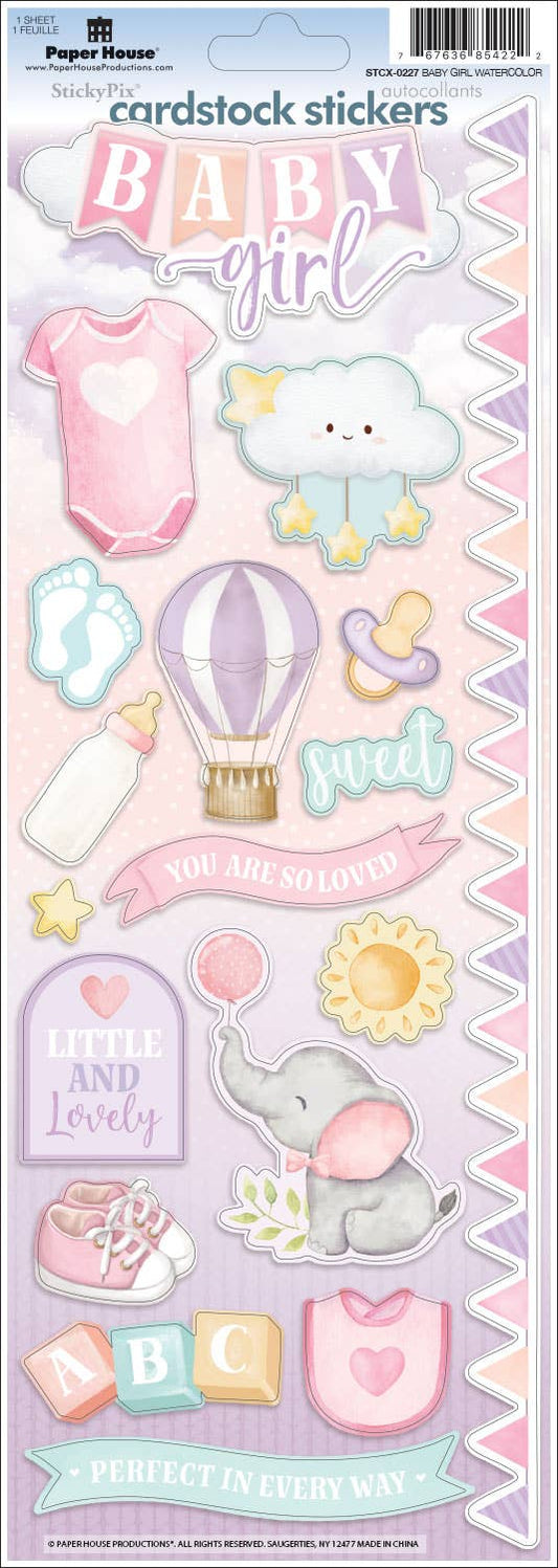 Cardstock Sticker - Baby Girl Watercolor
