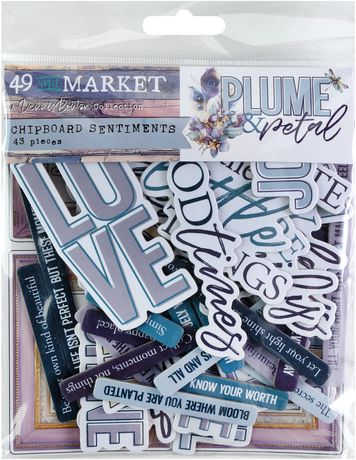 49 and Market Plume and Petal Chipboard Words