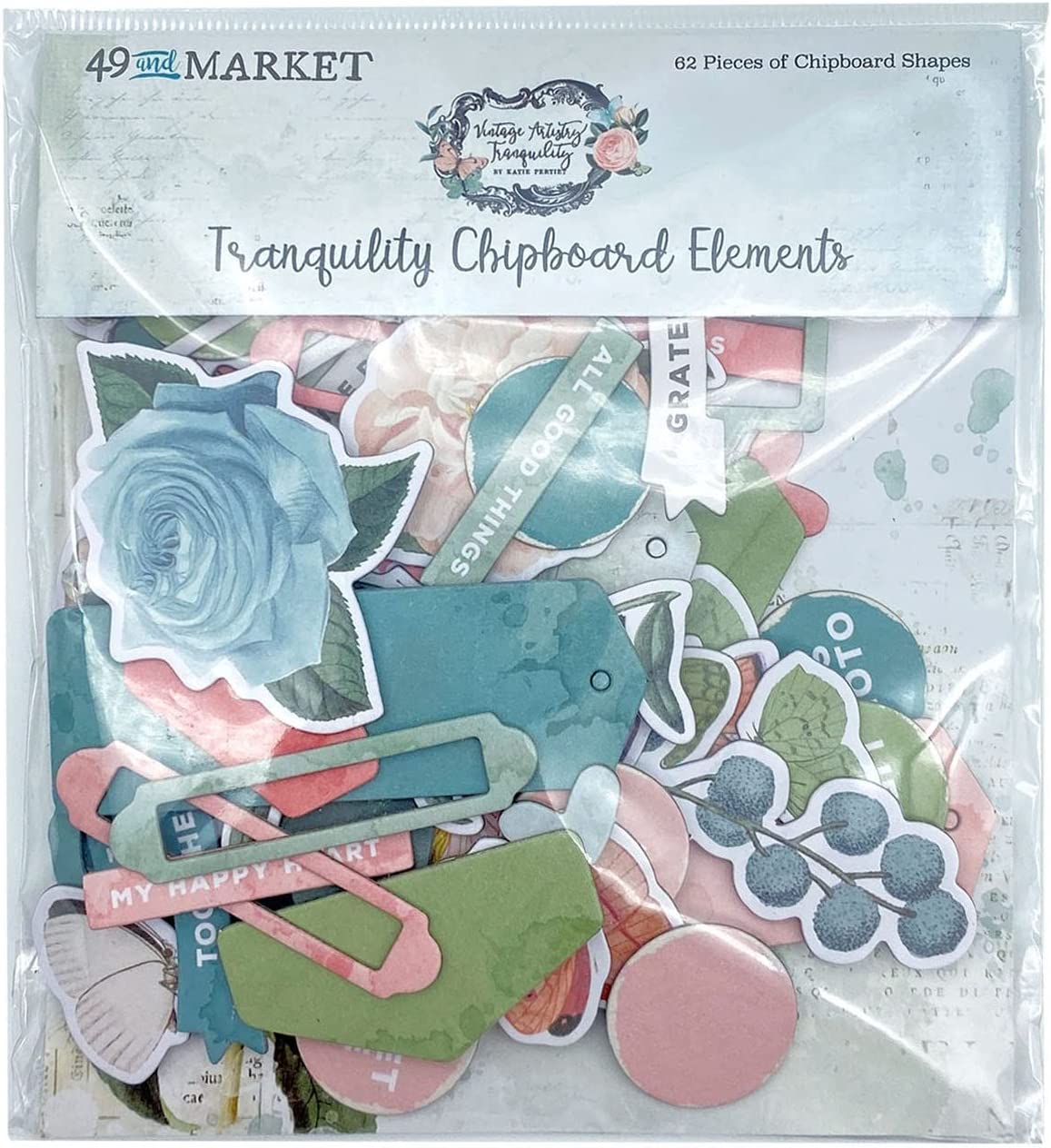 Vintage Artistry Tranquility Chipboard Element Set - 49 and Market