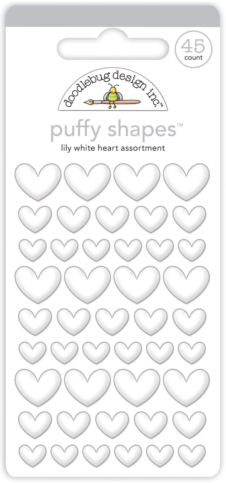 Doodlebug Puffy Heart Stickers- Lily White
