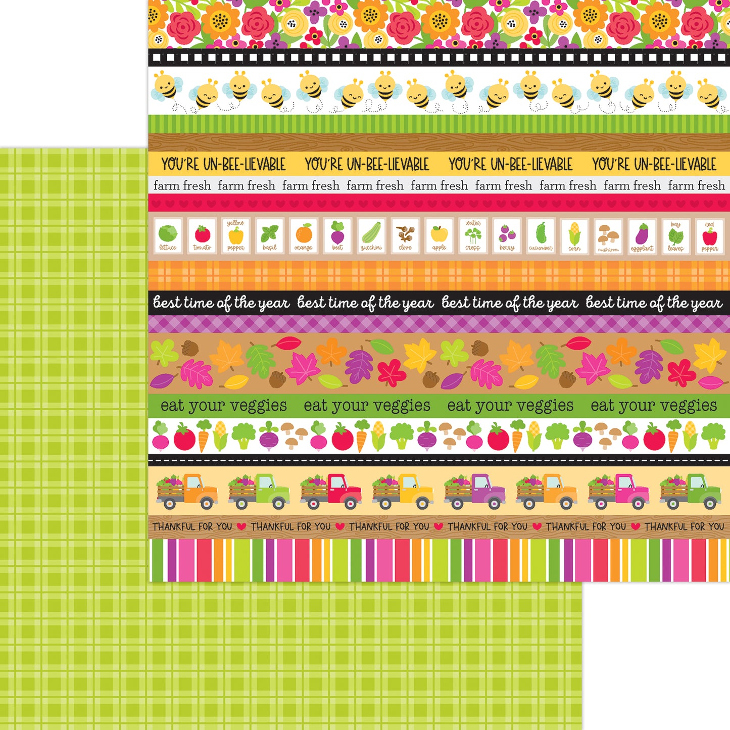 Doodlebug Farmer's Market Garden Greens Border Scrapbook paper