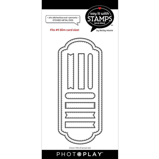 Slim Stitched Box Oval Pennants Metal Die Set by Photo Play Say It with Stamps