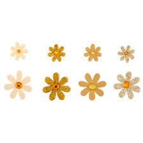 90pc Paper Glitter Gem Flowers Set - Tan Brown/Gold