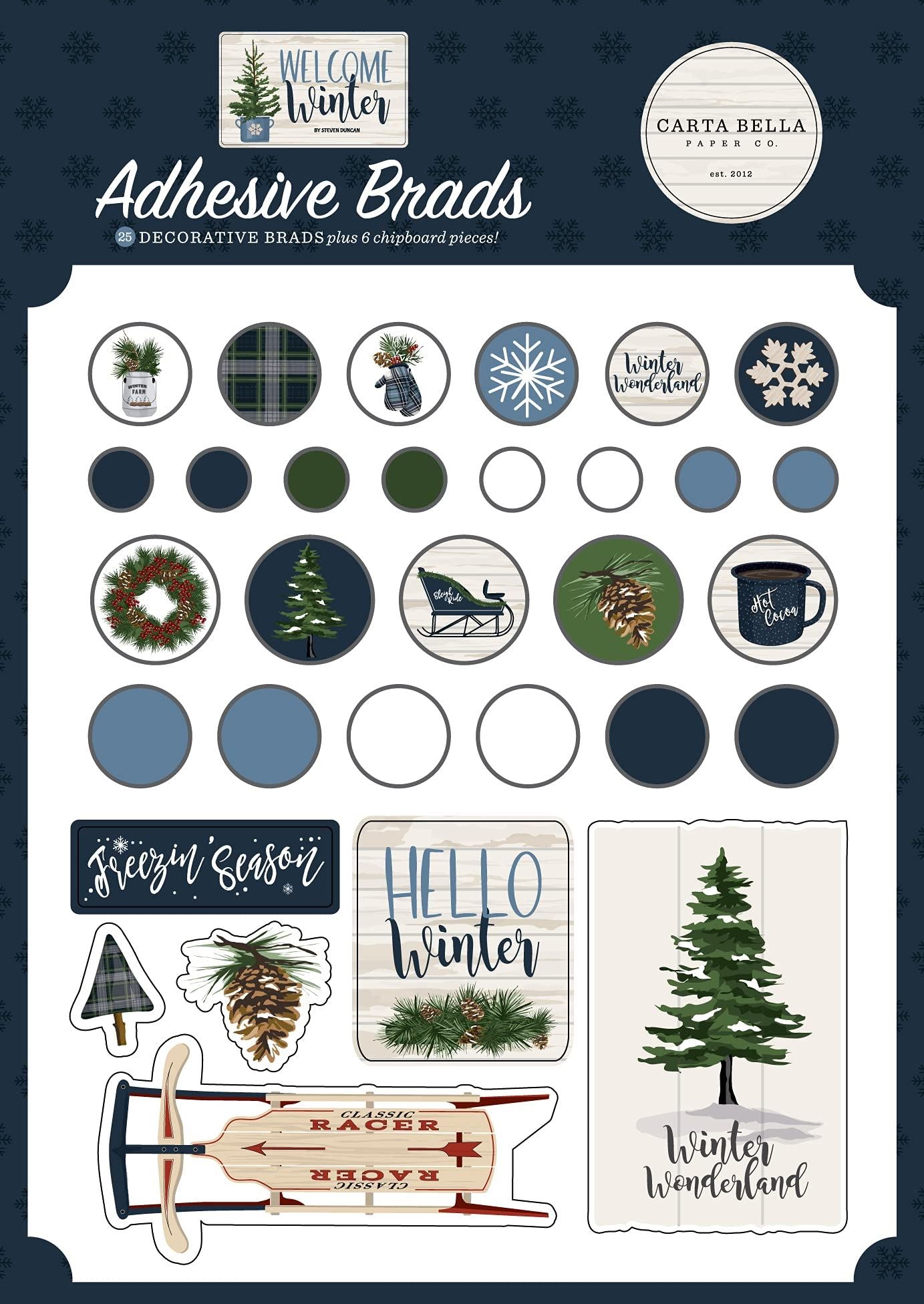 Carta Bella Welcome Winter Adhesive brads, Multi
