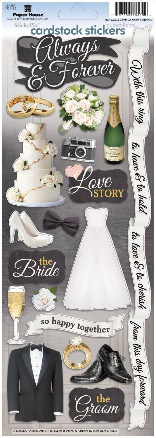 Paper House Wedding Bride and Groom Cardstock Stickers
