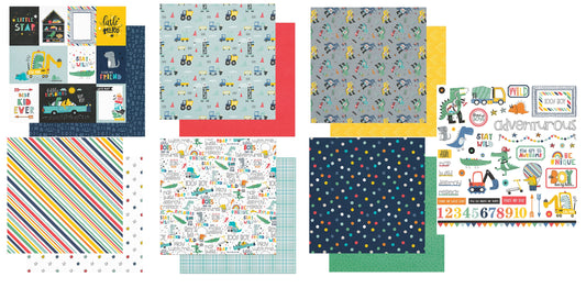 Little Boys Have Big Adventures Scrapbook Papers and Stickers Set