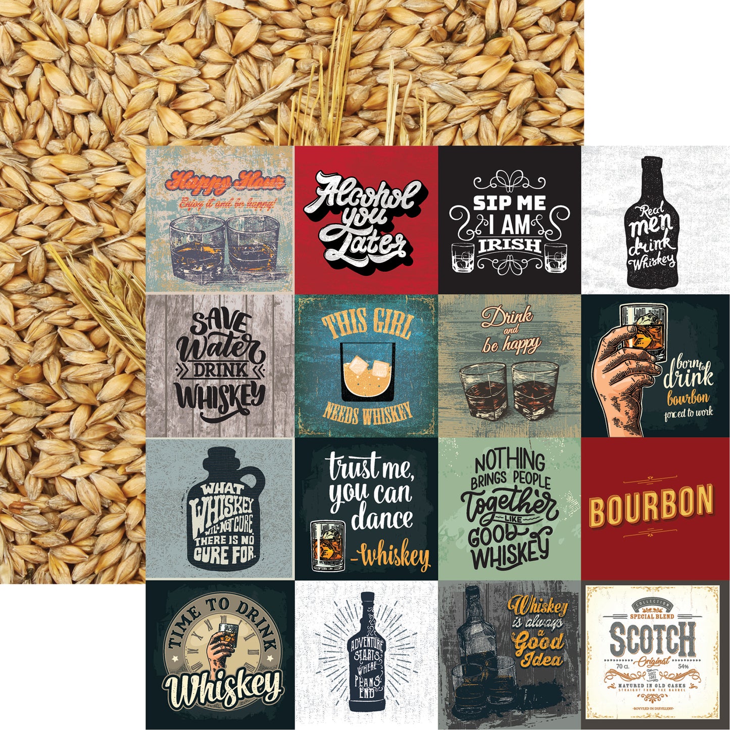 Reminisce One Bourbon One Scotch One Whiskey Scrapbook Paper