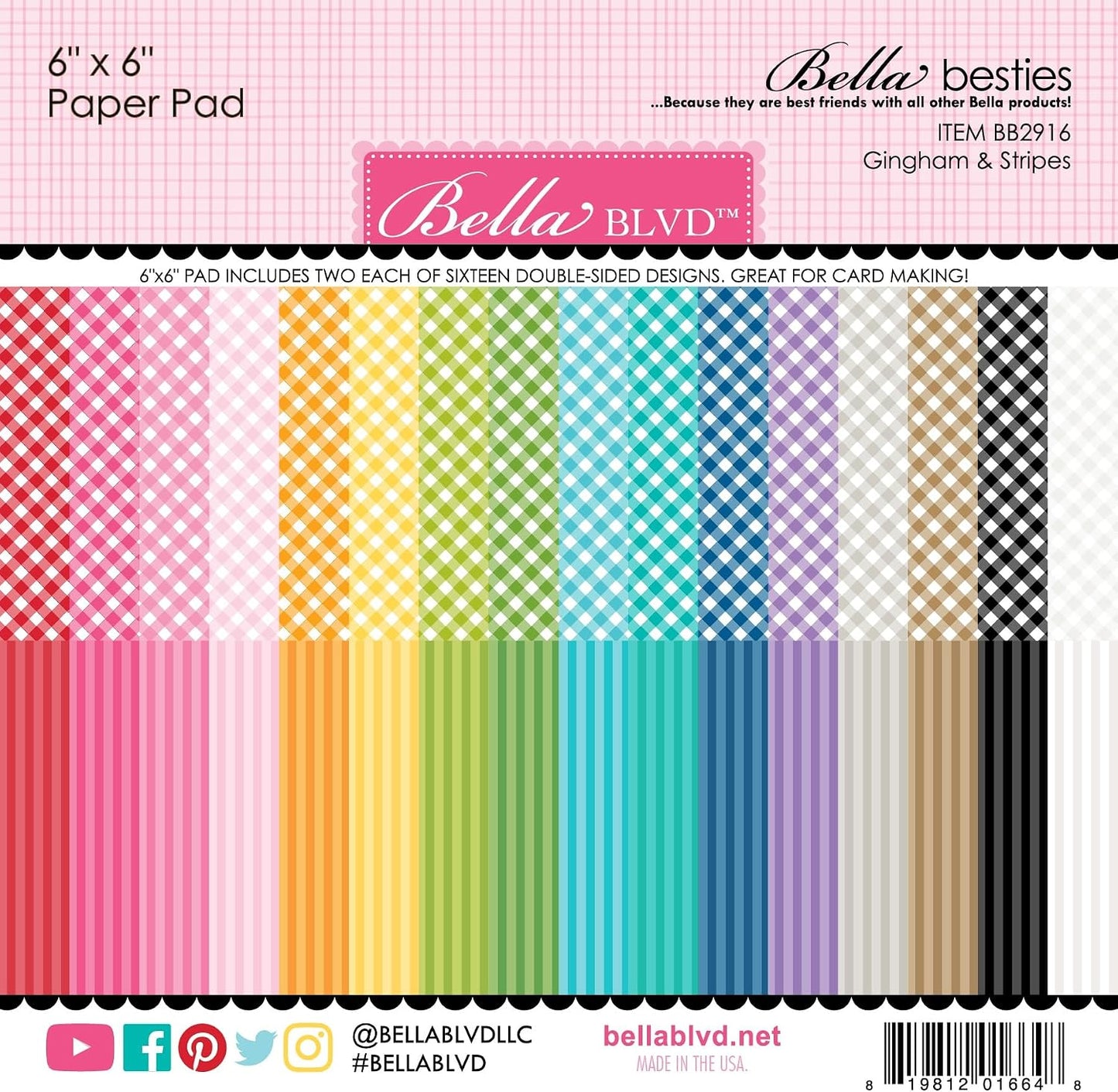 Bella Besties Gingham/Stripes 6x6 Paper Pad