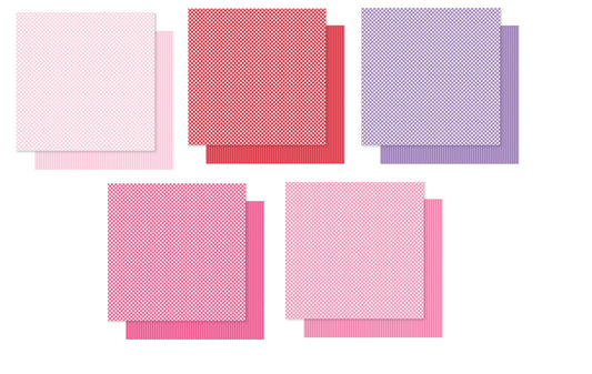 Gingham And Stripes 12 x 12 Double Sided Paper Bella Besties Pinks and Purples Set - 5 Sheets