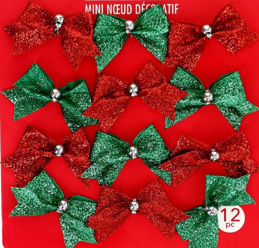 Red and Green Glitter Wired Bows