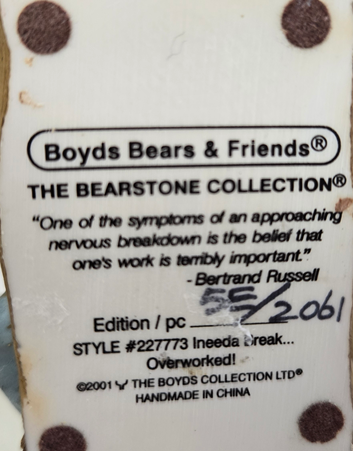 Boyds Bear Figurine - Overworked