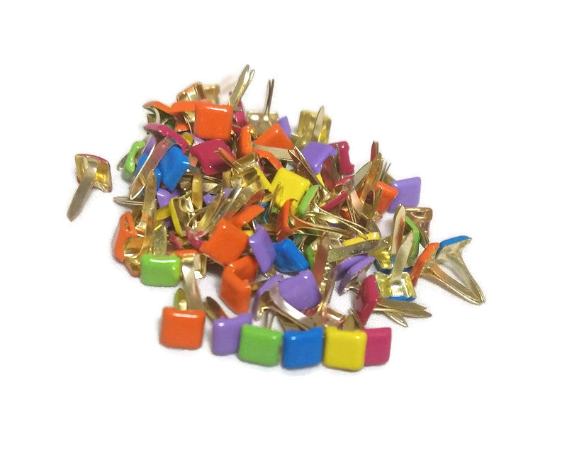 Mini Metallic Square Brads 100-Piece Set - 1/4 Inch Craft Brads In Assorted Colors