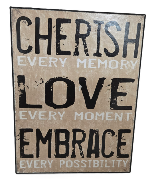 Cherish Love Embrace Wood Sign