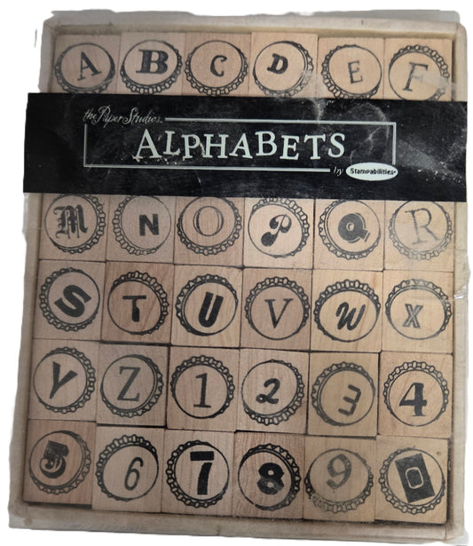 Wooden Bottlecap Round Letter Alphabet Stamp Set