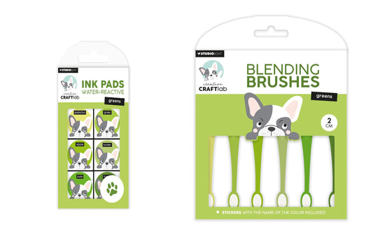 Creative Craft Lab Water Reactive Ink Pads and Blending Brushes Set Greens