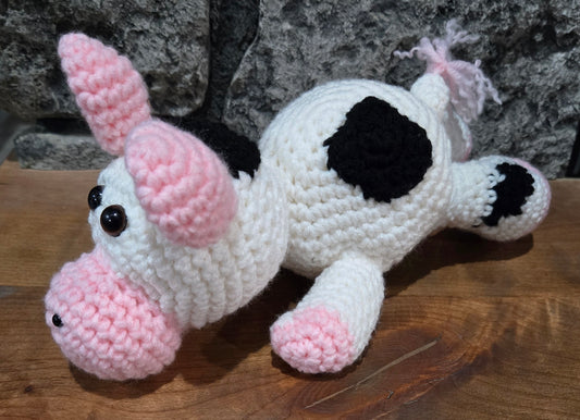 Crochet Cow Plush Black, White and Pink