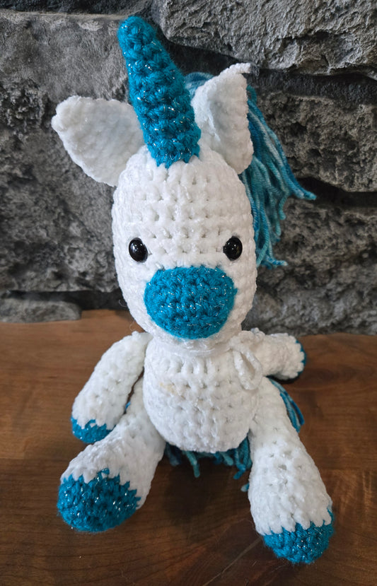 Crochet Unicorn White and turquoise
