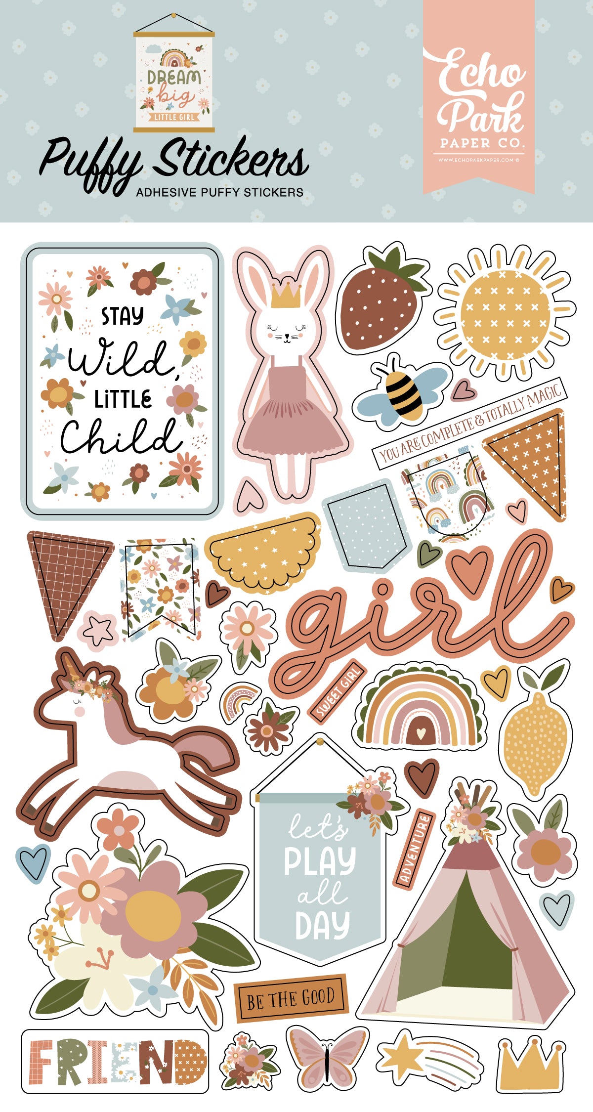Dream Big Little Girl Puffy Stickers by Echo Park