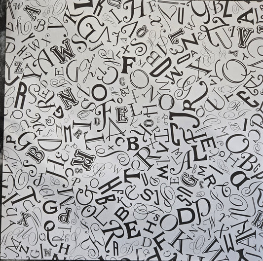 Black and White Alphabet Mix 12x12 Scrapbook Paper - 3 Sheets