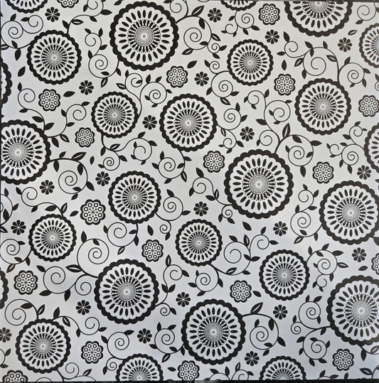 Black and White Scalloped Circles and Vines Scrapbook Paper