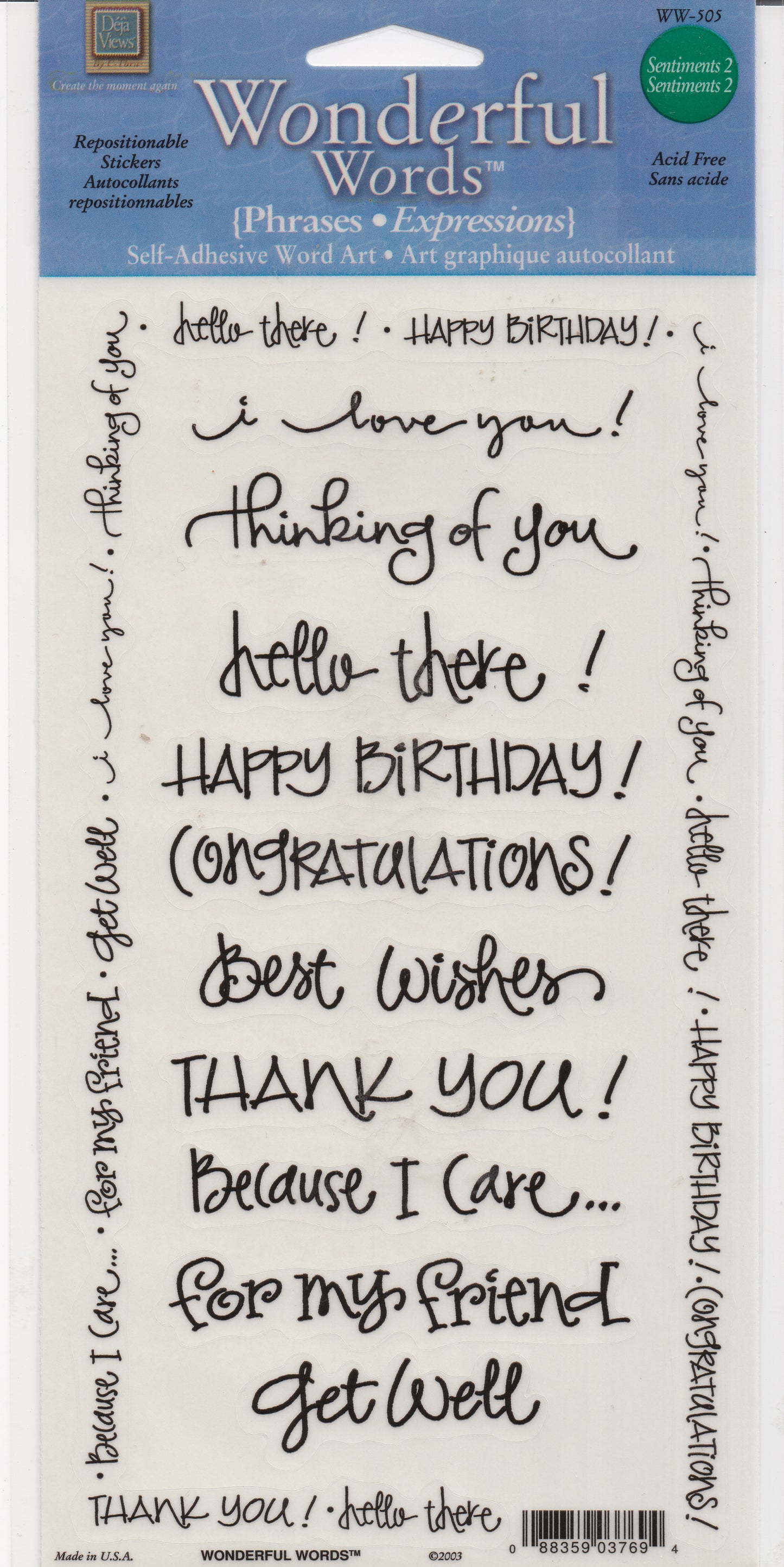 Deja View Wonderful Words Sentiments 2 Stickers
