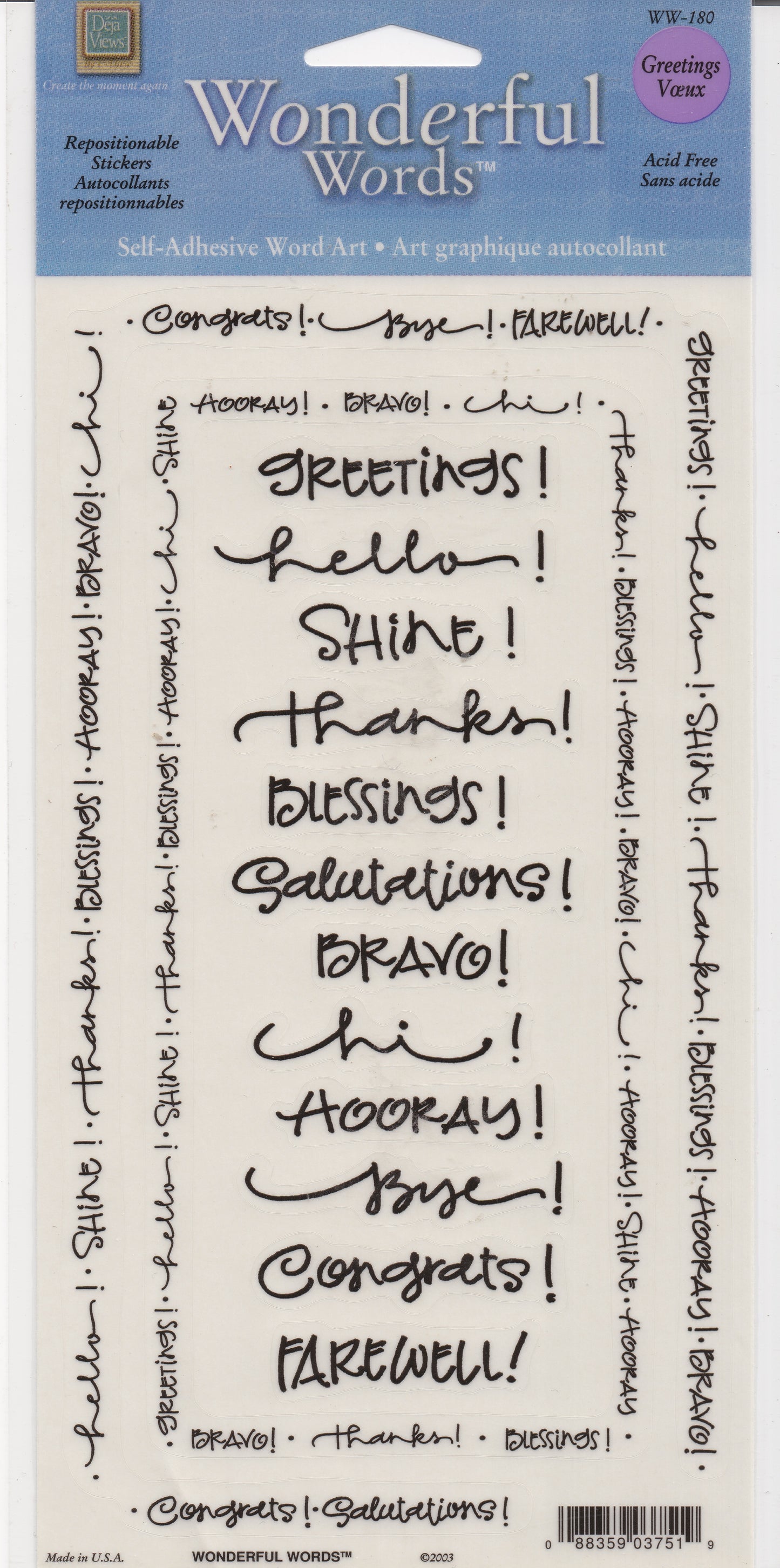 Deja View Wonderful Words Greetings Verses Stickers