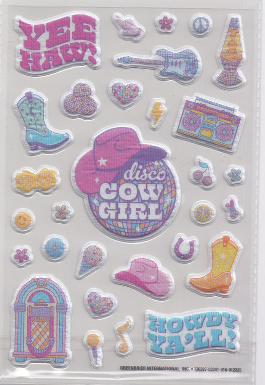 Disco Cowgirl Puffy Stickers