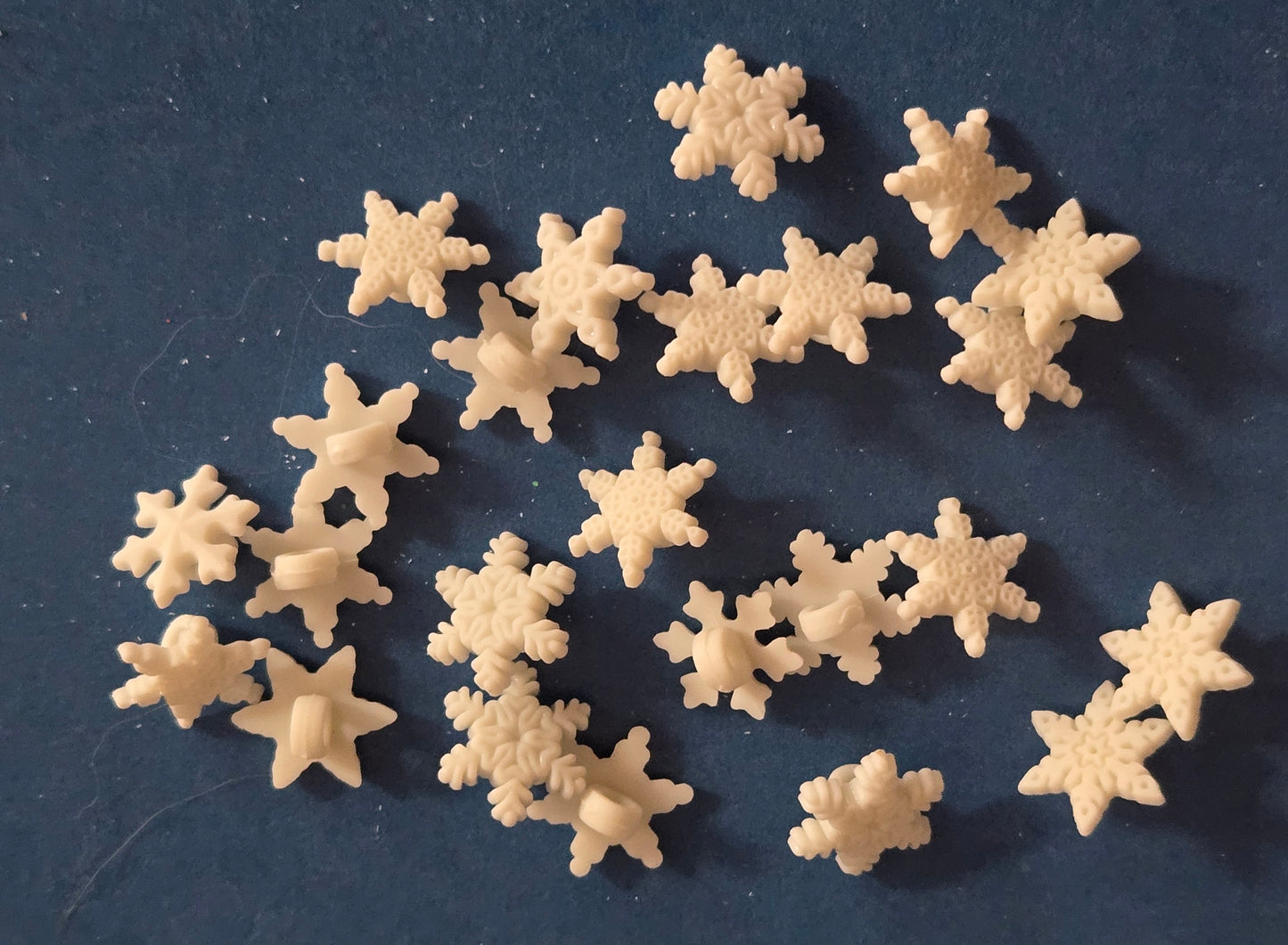White Tiny Snowflake Winter Shanked Buttons - 24 Pieces