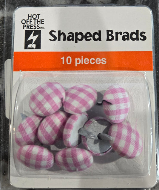 Pink Plaid Fabric Brads - 10 Pieces