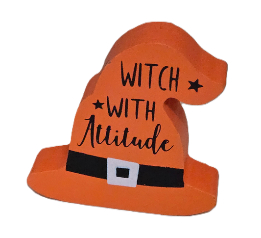 Halloween Witch With Attitude Wood Block Decor