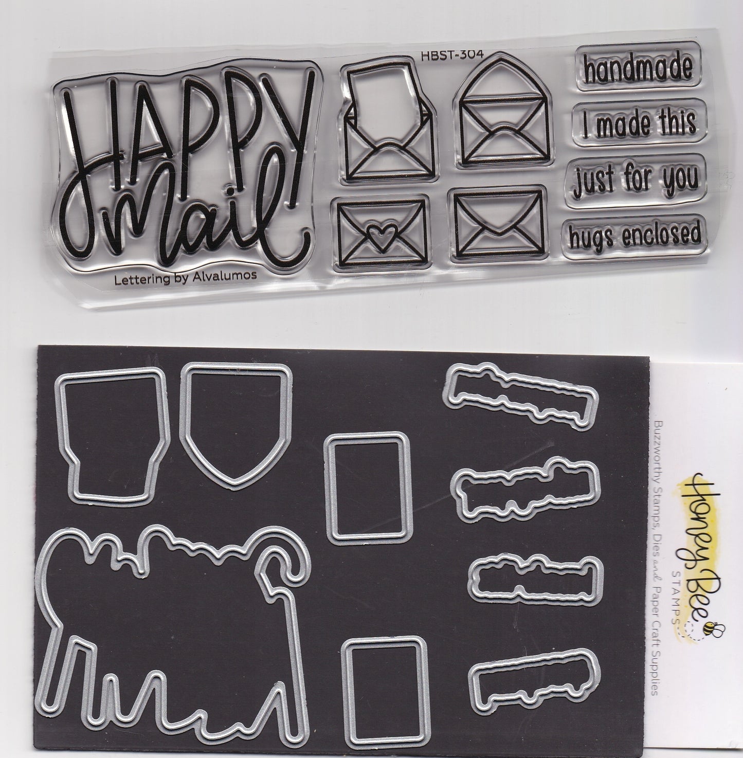 Honey Bee Happy Mail Hugs Enclosed Stamps and Dies Set