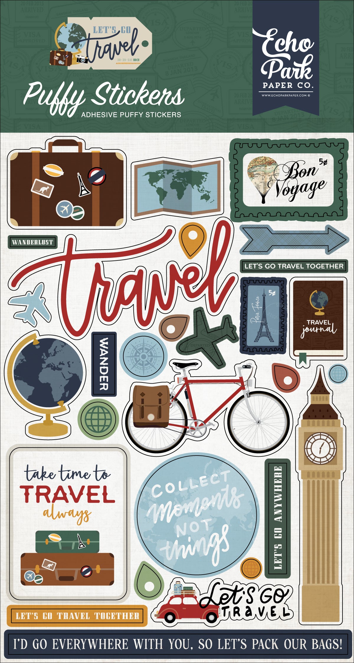 Let's Go Travel Puffy Stickers by Echo Park