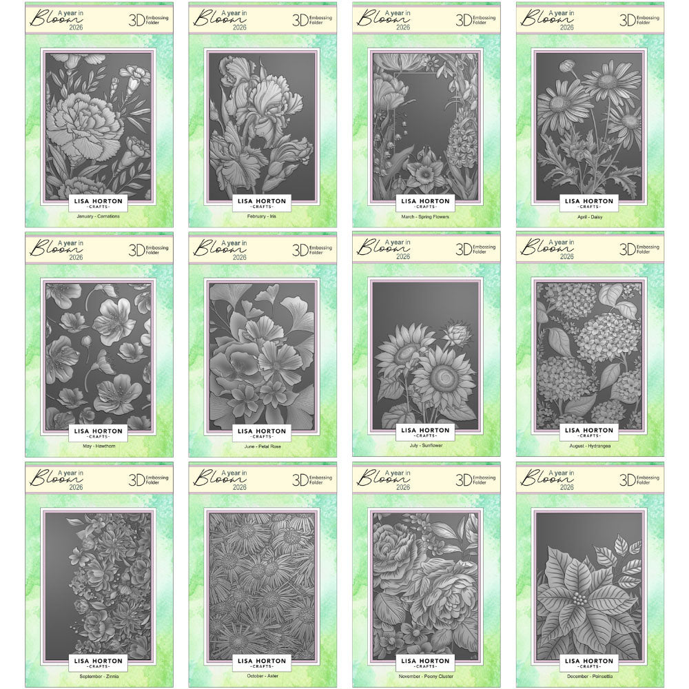 A Year in Bloom Embossing Folders Set of 12 - Lisa Horton Crafts