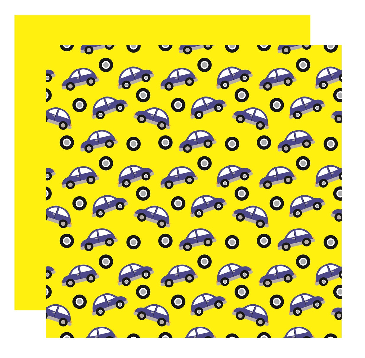 Blue Cars on Yellow Scrapbook Paper