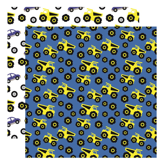 Blue Cars and Dump Trucks Scrapbook Paper