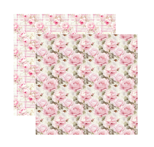Pink roses - Vintage Spring Mint Green Floral Scrapbook paper