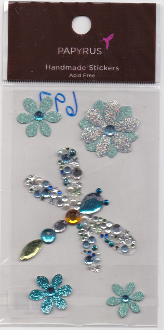 Papryrus Dragonfly and Flower Jewel Rhinestone Stickers