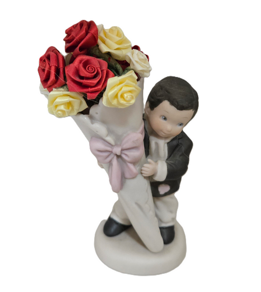 Pretty as a Picture Boy Holdig bud Vase Figurine