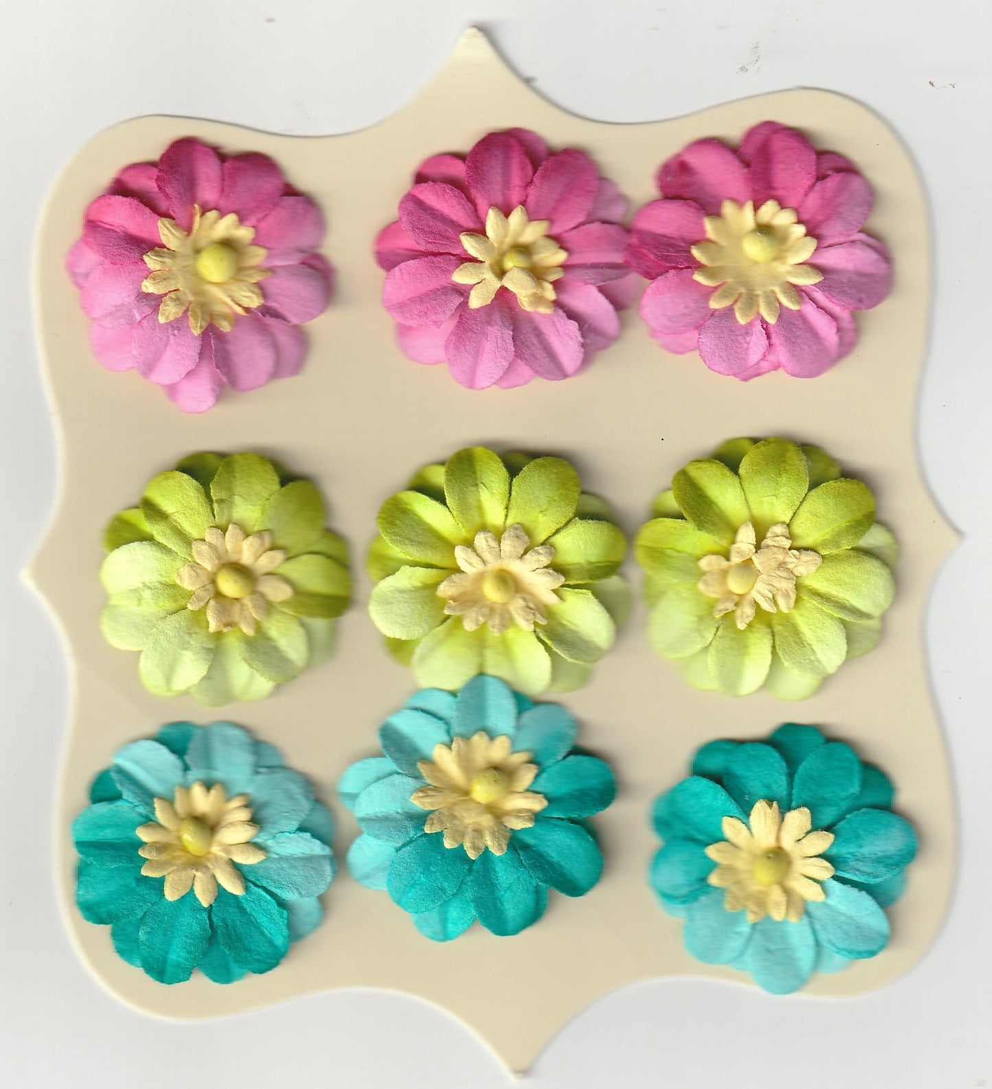 Pink Green Teal Flower Embellishments