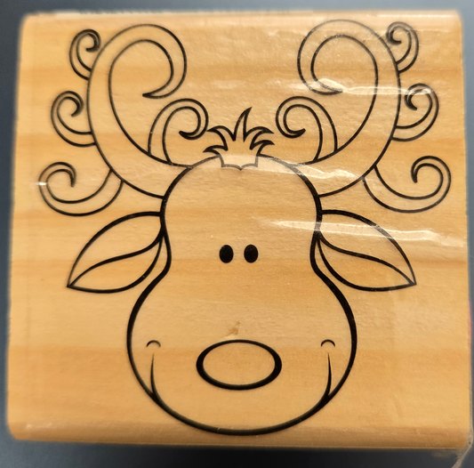 Wooden Reindeer Face Stamp