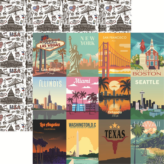 Reminisce Around the World City Highlights Scrapbook Paper