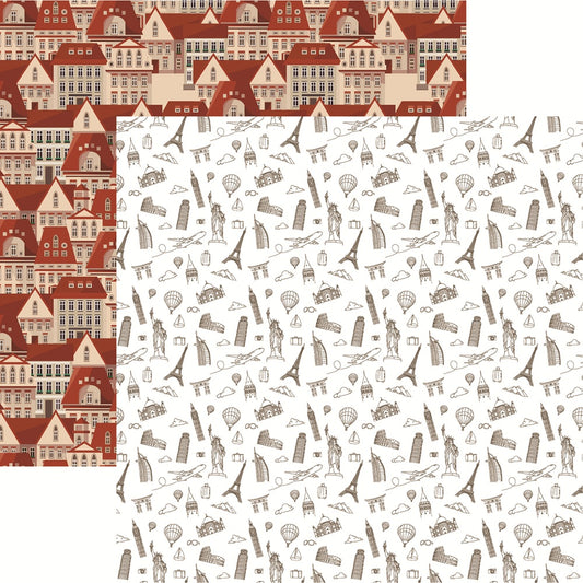 Reminisce Around the World Timeless Landmarks Scrapbook Paper