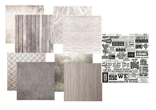 Reminisce Boys to Men Gray Grunge Scrapbook Papers and Stickers Set