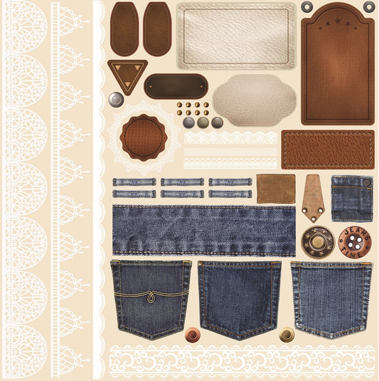 Reminisce Denim Leather and Lace Stickers