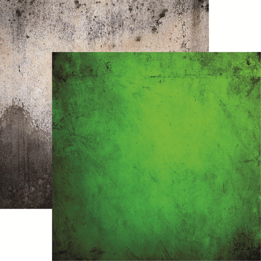 Reminisce Garage Grunge Green Scrapbook Paper