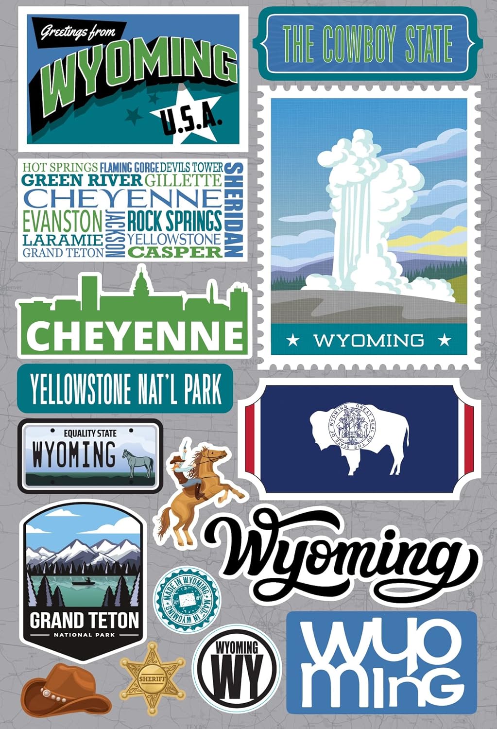 Wyoming State - 12X12 Scrapbook Paper and Sticker Set